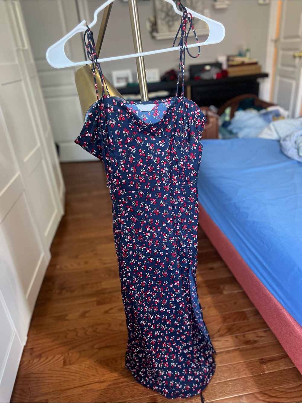 BerryLush Navy Floral Tie-Shoulder Midi Dress Size M